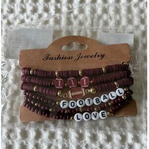 Fashion Jewelry 5 Piece Brown Football Love Bead Bracelet Set BB139